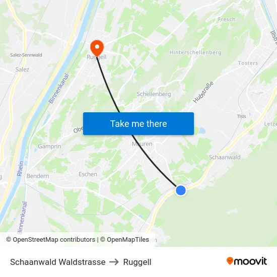 Schaanwald Waldstrasse to Ruggell map