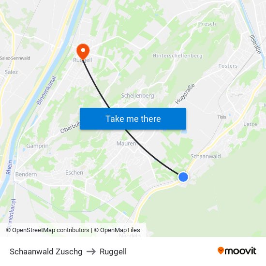 Schaanwald Zuschg to Ruggell map