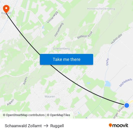 Schaanwald Zollamt to Ruggell map