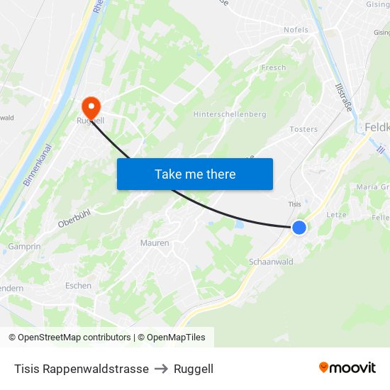 Tisis Rappenwaldstrasse to Ruggell map