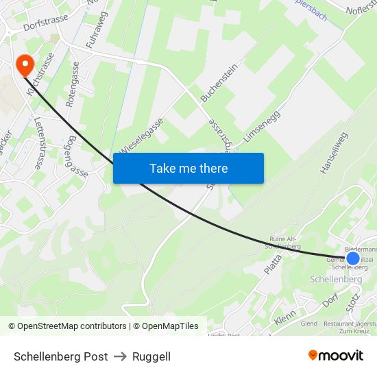 Schellenberg Post to Ruggell map