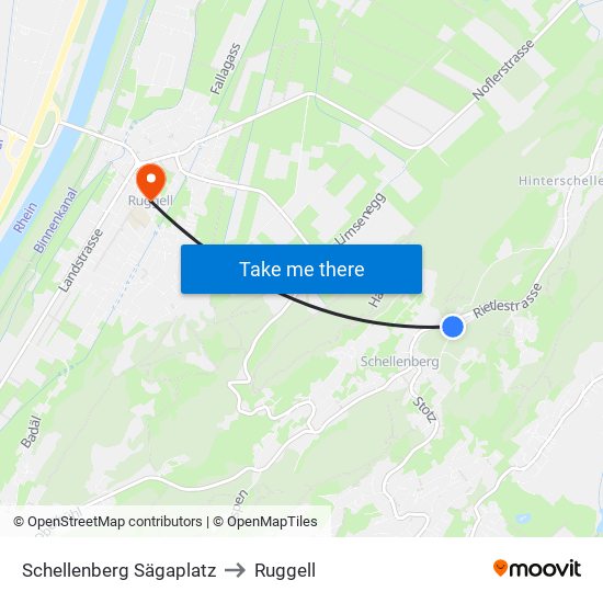 Schellenberg Sägaplatz to Ruggell map