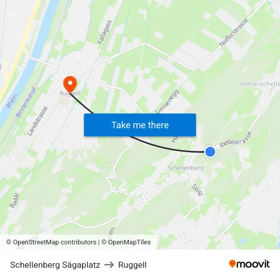 Schellenberg Sägaplatz to Ruggell map