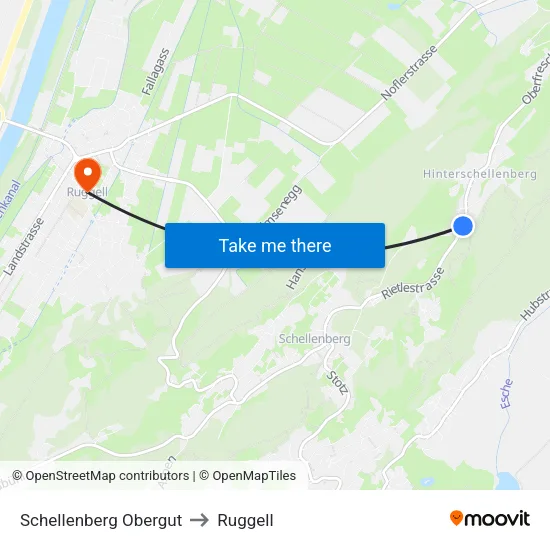 Schellenberg Obergut to Ruggell map