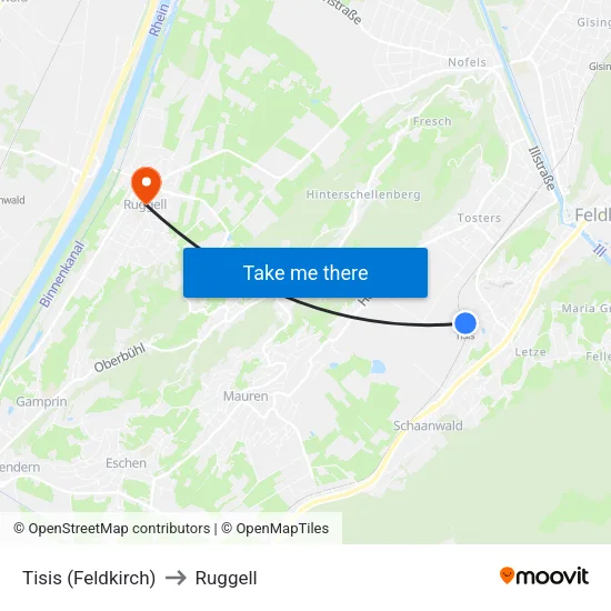 Tisis (Feldkirch) to Ruggell map