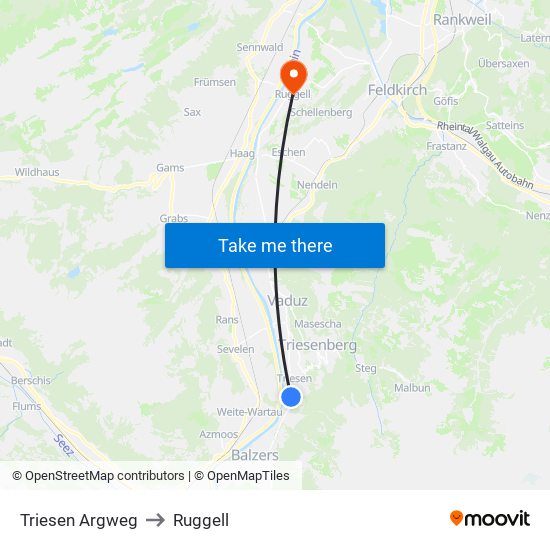 Triesen Argweg to Ruggell map