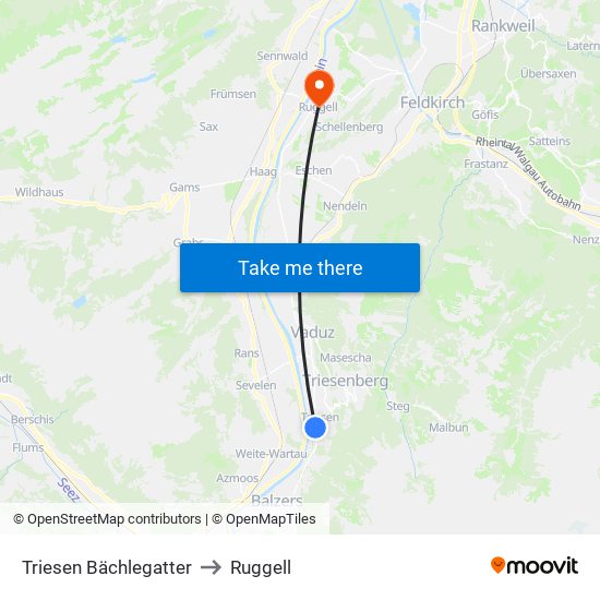 Triesen Bächlegatter to Ruggell map