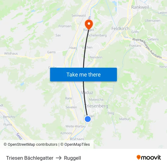 Triesen Bächlegatter to Ruggell map