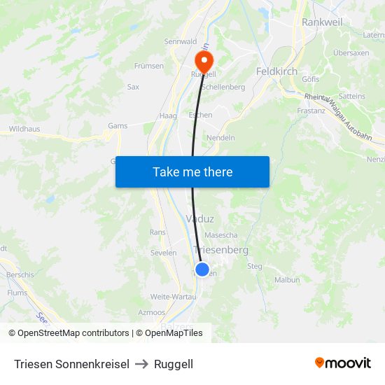 Triesen Sonnenkreisel to Ruggell map