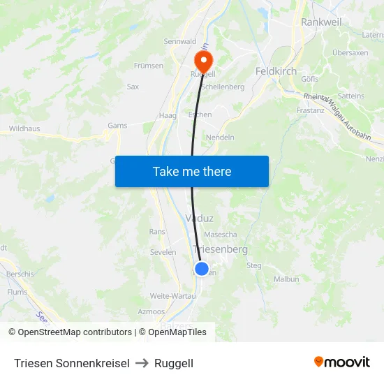 Triesen Sonnenkreisel to Ruggell map