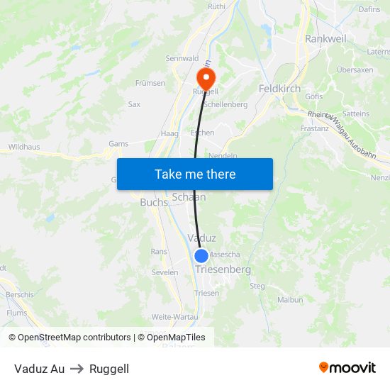 Vaduz Au to Ruggell map
