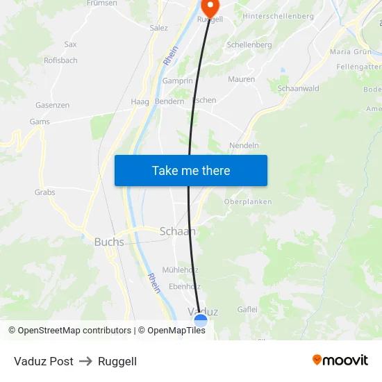 Vaduz Post to Ruggell map