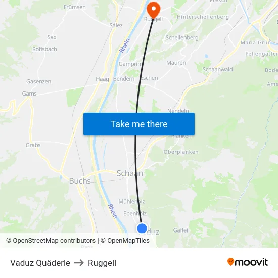 Vaduz Quäderle to Ruggell map