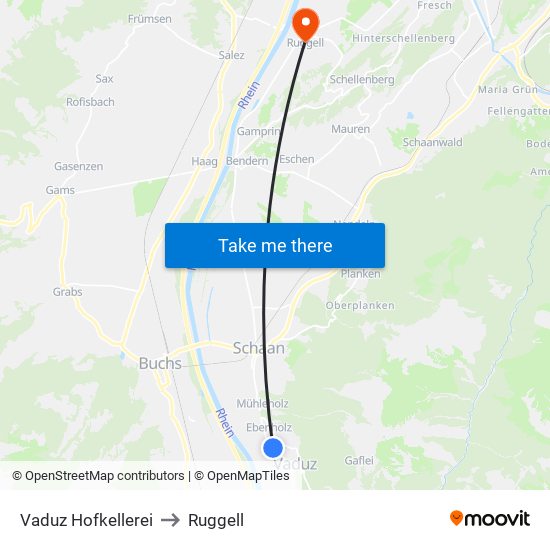 Vaduz Hofkellerei to Ruggell map