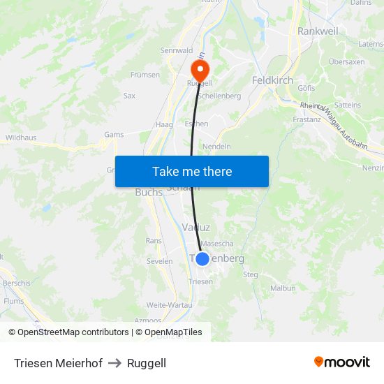 Triesen Meierhof to Ruggell map