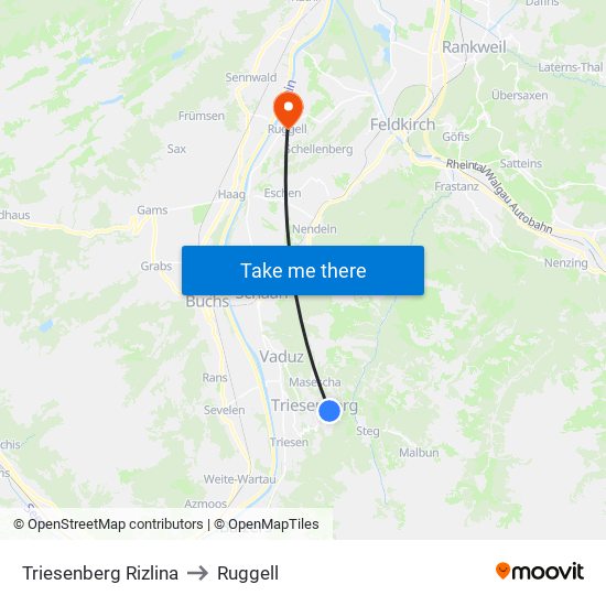 Triesenberg Rizlina to Ruggell map