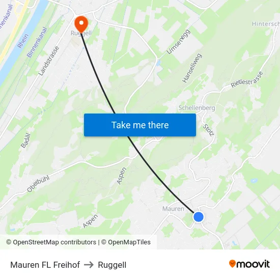 Mauren FL Freihof to Ruggell map