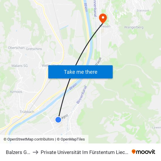 Balzers Gagoz to Private Universität Im Fürstentum Liechtenstein (Ufl) map