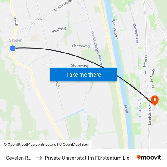 Sevelen Rathaus to Private Universität Im Fürstentum Liechtenstein (Ufl) map