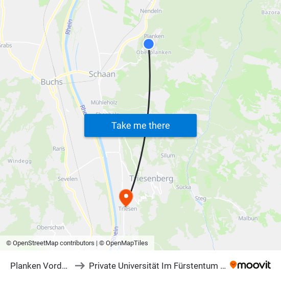 Planken Vorderplanken to Private Universität Im Fürstentum Liechtenstein (Ufl) map