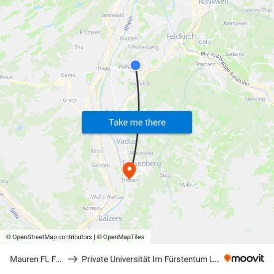 Mauren FL Fallsgass to Private Universität Im Fürstentum Liechtenstein (Ufl) map