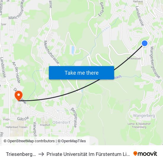 Triesenberg Rütelti to Private Universität Im Fürstentum Liechtenstein (Ufl) map