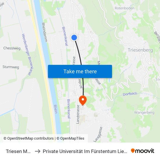 Triesen Messina to Private Universität Im Fürstentum Liechtenstein (Ufl) map