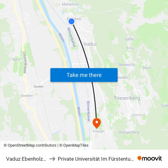 Vaduz Ebenholz/Universität to Private Universität Im Fürstentum Liechtenstein (Ufl) map