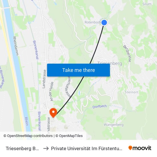 Triesenberg Balischguad to Private Universität Im Fürstentum Liechtenstein (Ufl) map