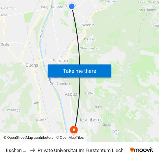 Eschen Post to Private Universität Im Fürstentum Liechtenstein (Ufl) map