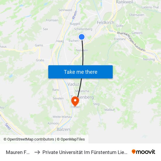 Mauren FL Post to Private Universität Im Fürstentum Liechtenstein (Ufl) map