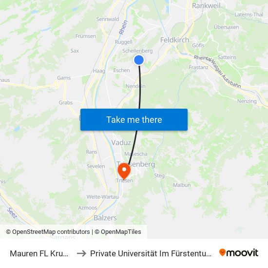 Mauren FL Krummenacker to Private Universität Im Fürstentum Liechtenstein (Ufl) map