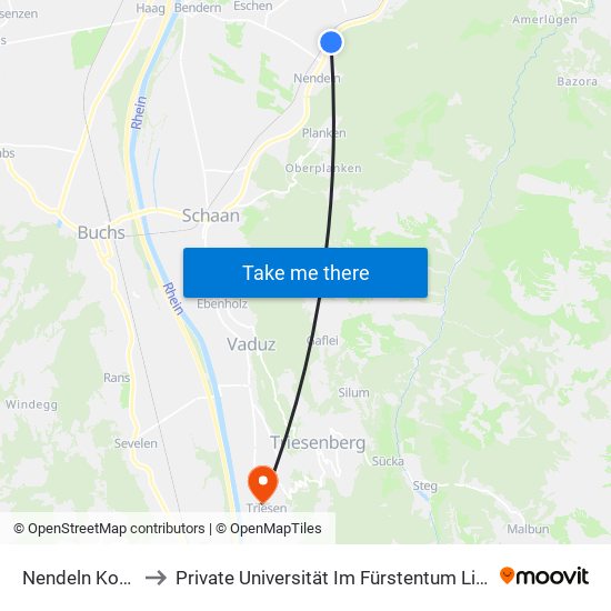 Nendeln Kohlmahd to Private Universität Im Fürstentum Liechtenstein (Ufl) map