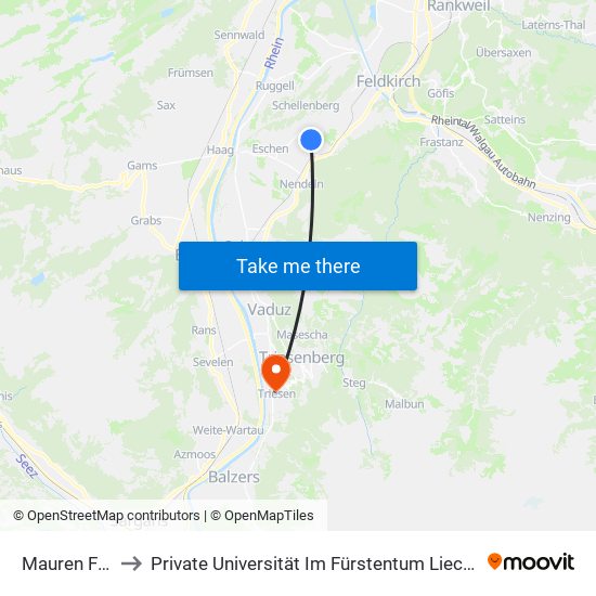 Mauren FL Ziel to Private Universität Im Fürstentum Liechtenstein (Ufl) map