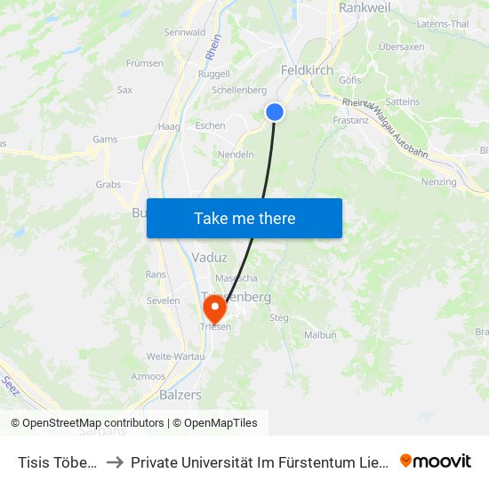 Tisis Töbeleweg to Private Universität Im Fürstentum Liechtenstein (Ufl) map