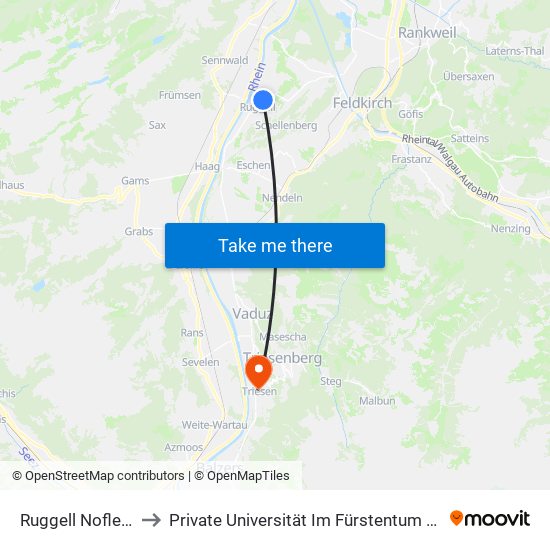 Ruggell Noflerstrasse to Private Universität Im Fürstentum Liechtenstein (Ufl) map