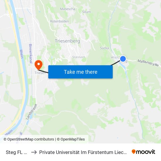 Steg FL Hotel to Private Universität Im Fürstentum Liechtenstein (Ufl) map