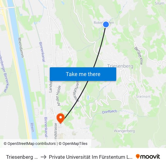 Triesenberg Samina to Private Universität Im Fürstentum Liechtenstein (Ufl) map