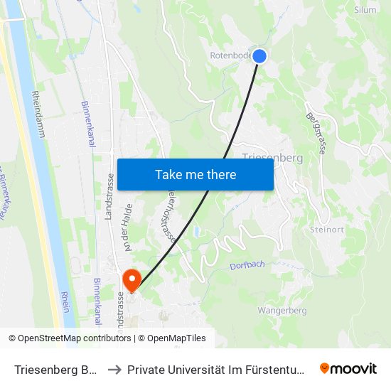 Triesenberg Balischguad to Private Universität Im Fürstentum Liechtenstein (Ufl) map