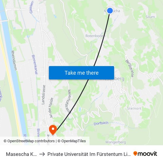 Masescha Kappelle to Private Universität Im Fürstentum Liechtenstein (Ufl) map