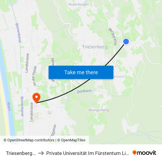 Triesenberg Rizlina to Private Universität Im Fürstentum Liechtenstein (Ufl) map