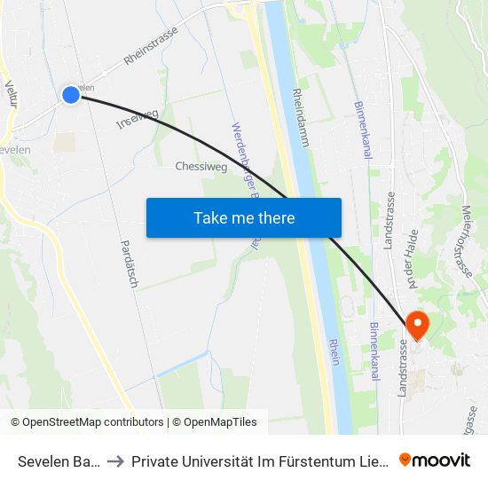 Sevelen Bahnhof to Private Universität Im Fürstentum Liechtenstein (Ufl) map