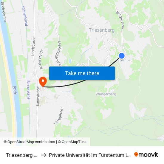 Triesenberg Steinort to Private Universität Im Fürstentum Liechtenstein (Ufl) map