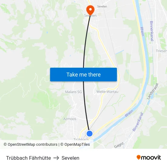 Trübbach Fährhütte to Sevelen map