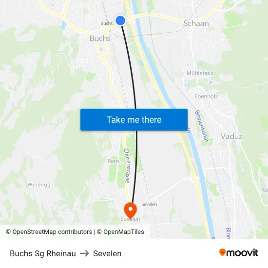 Buchs Sg Rheinau to Sevelen map