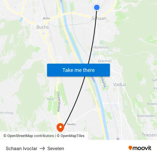 Schaan Ivoclar to Sevelen map
