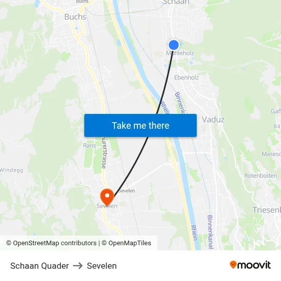 Schaan Quader to Sevelen map