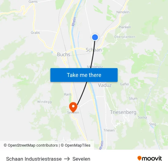 Schaan Industriestrasse to Sevelen map