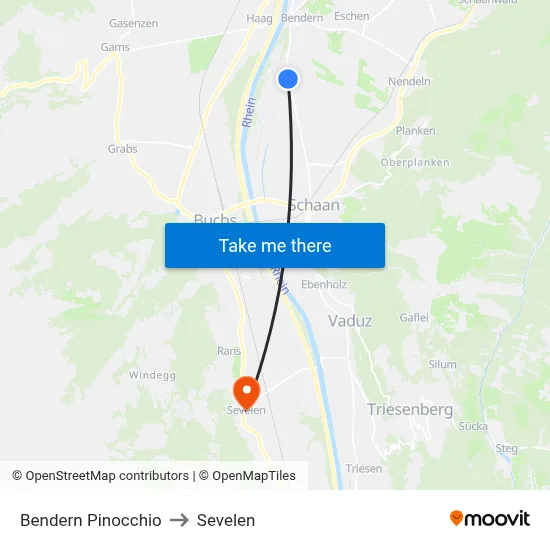 Bendern Pinocchio to Sevelen map