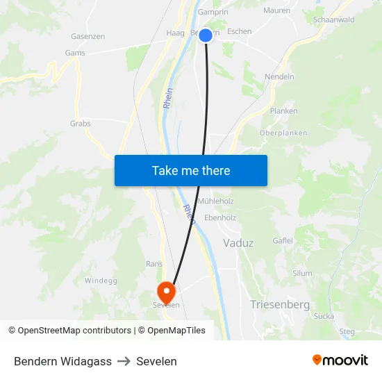 Bendern Widagass to Sevelen map